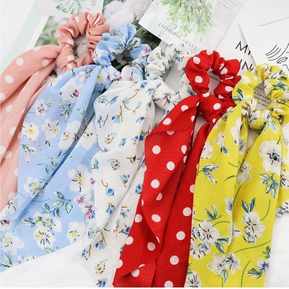 5 for $25 Floral Light  Blue SCARF SCRUNCHY - Picture 4 of 7